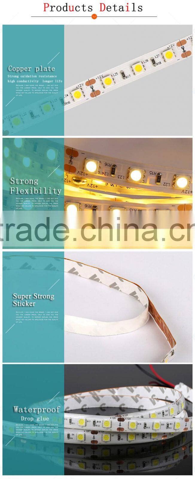 Wholesales price SMD 5050 rigid led strip IP65 Waterproof 60Led/m DC 12V with CE ROHS