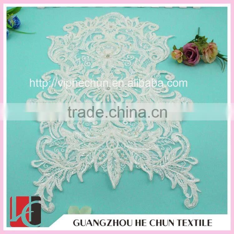 HC-2237 Good Price Luxury Heavy Beaded Embroidery Lace Applique White,Embroidered Lace Applique Bridal