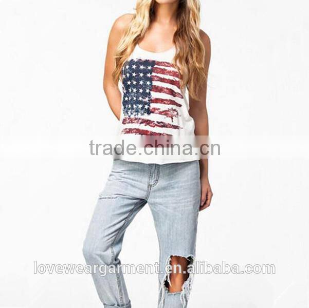 New Fashion custom pattern US flag womens tank top wholesale