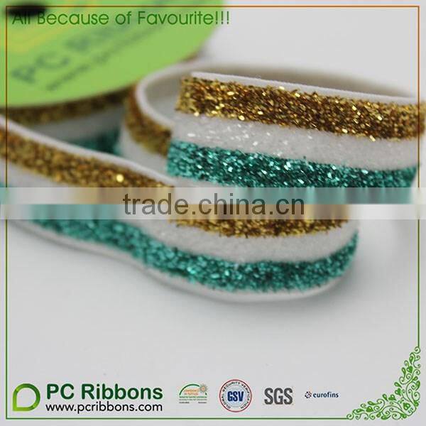 5/8inch striped elastic glitter metallic velvet ribbon