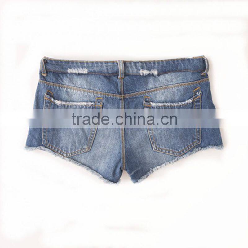 Custom Woman's Mid Waist Ripped Hot Pants Jeans
