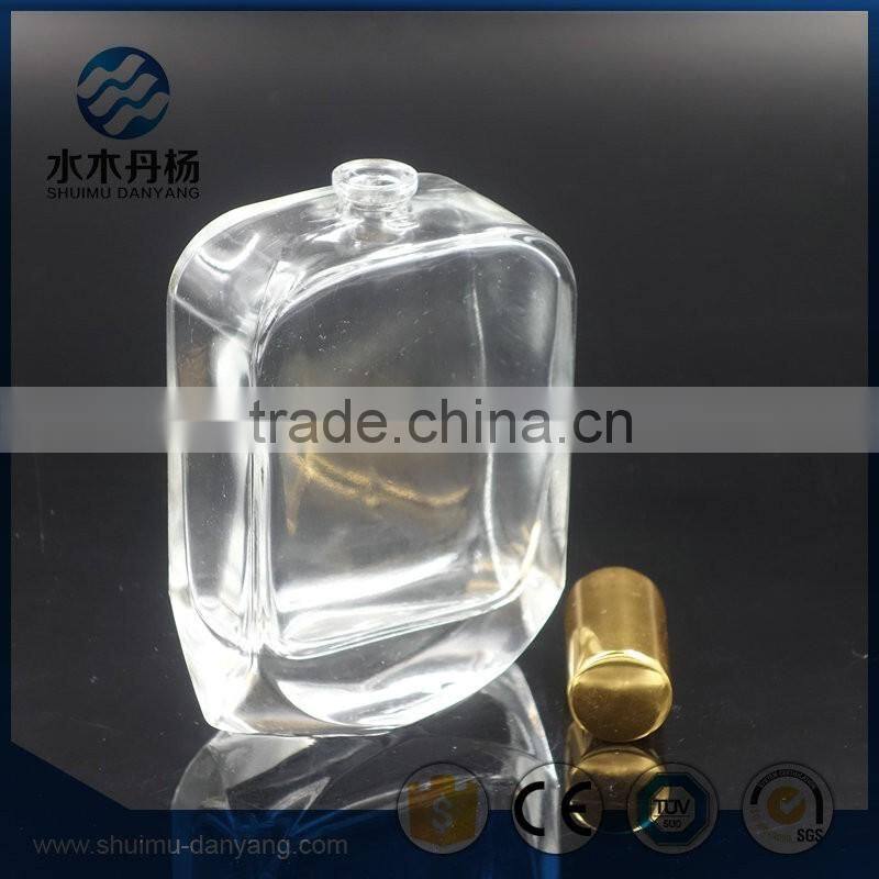 Fancy 100ml personal care use flat glass perfume bottle