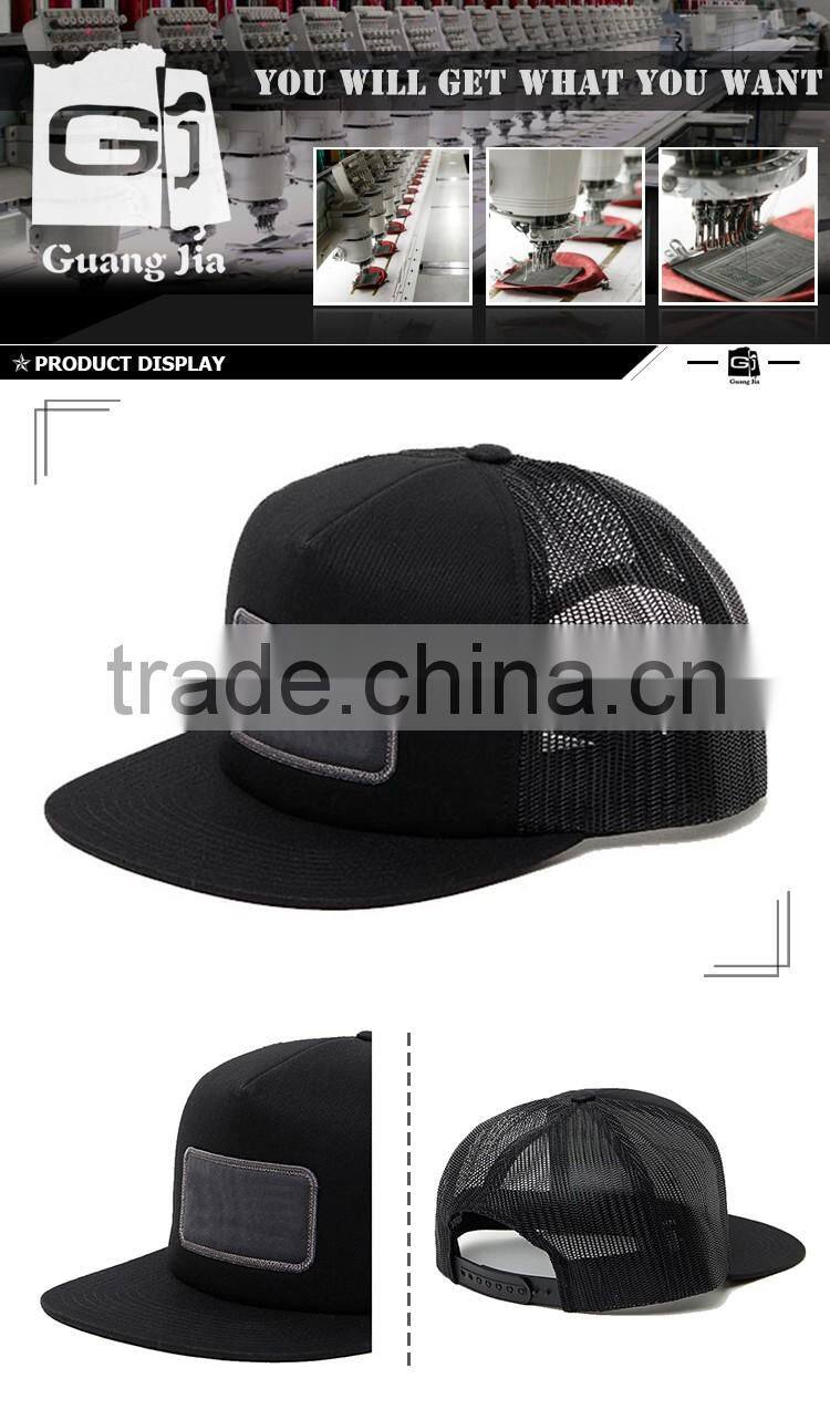 High Quality Custom Blank Plain 3D Embroidery Logo Flat Brim Black Snapback Trucker Cap Wholesale