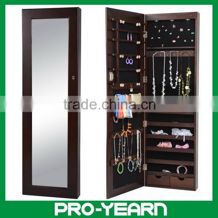 Wall Mounted Wooden Mirrored Jewelry Cabinet with Flower Shape and Bottom Shelf