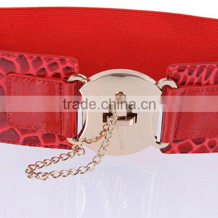 2015 Lady's newest fashion waistband elastic belt stone grain for export for dress red color