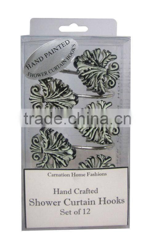 shell style polyester shower curtain with resin hooks