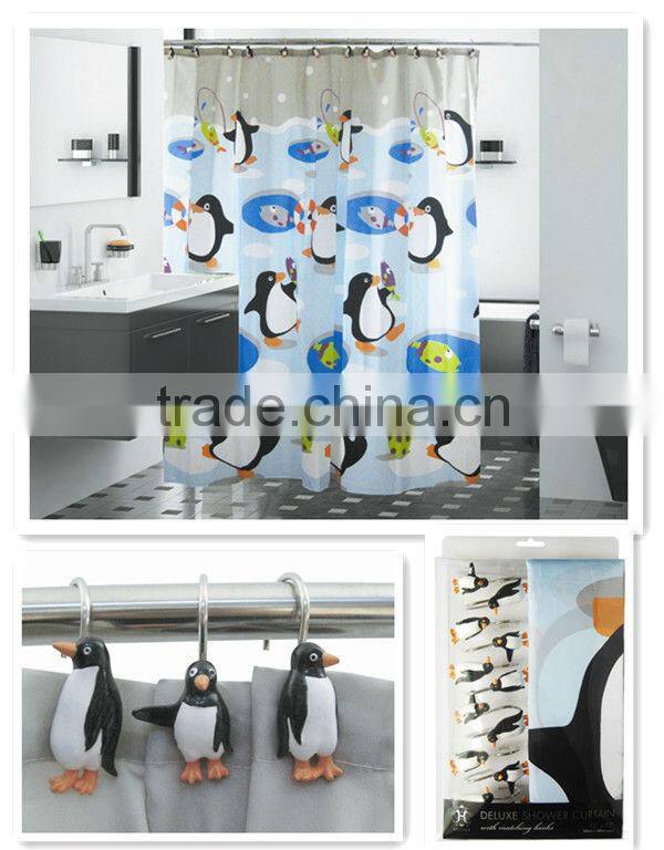 Yellow duck pattern factory professional produce 100%polyester shower curtains