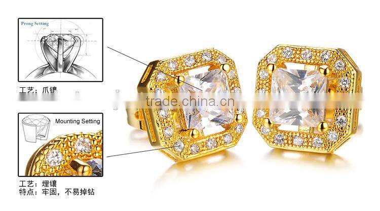 KSTONE fashion gold plated big diamond zircon copper stud earrings
