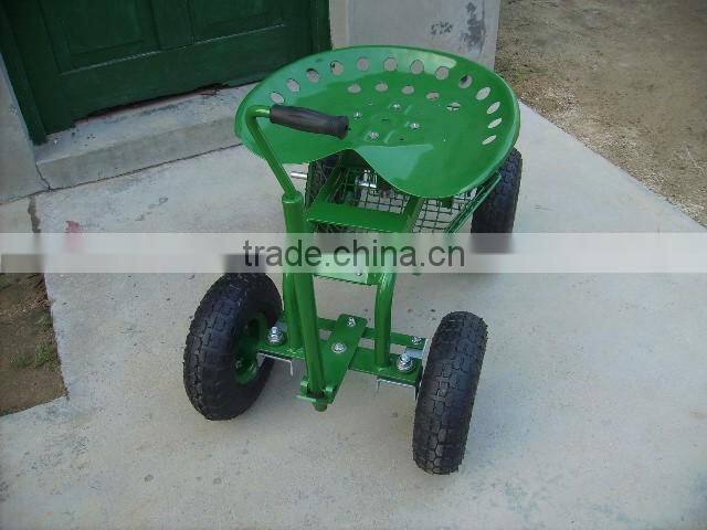 Long handle Rolling seat cart with mesh bucket