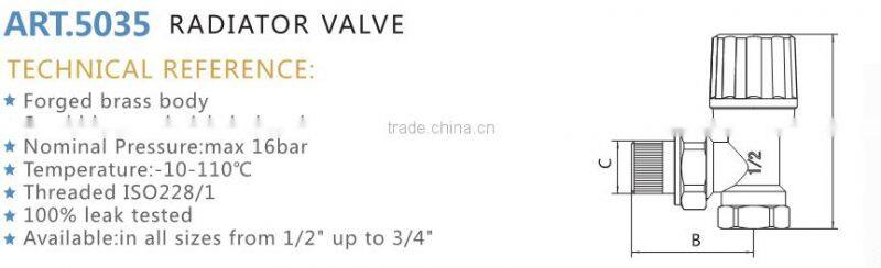 ART.5035 China factory low price lead free customized forged npt brass male threaded angle radiator valve with white handle