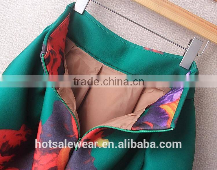Modern Women Pattern Midi Length Skirt Floral Printed A Line Knee Length Skirt PH-9218
