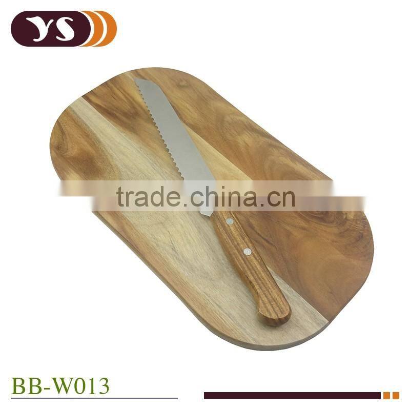 hot sale round shape bread board and 8'' knife set