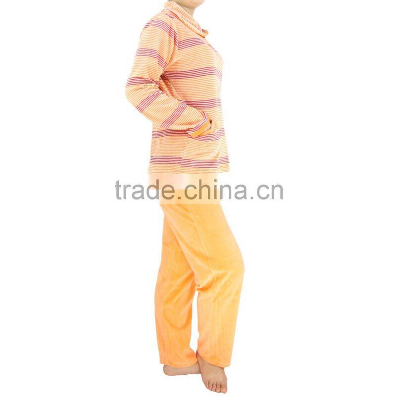 Kevince women velour pyjamas set pajama orange big stripes y/d 1000pcs up OEM factory directly