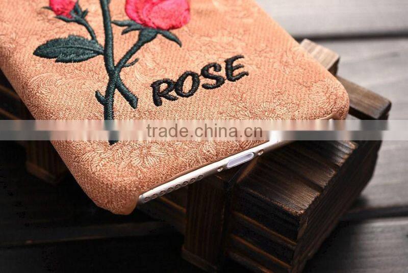 New Arrival Fashion Embroidery Rose Hard Cover Case for iPhone6 6s 6Plus 6sPlus Samsung Galass S6Edge Plus Cover