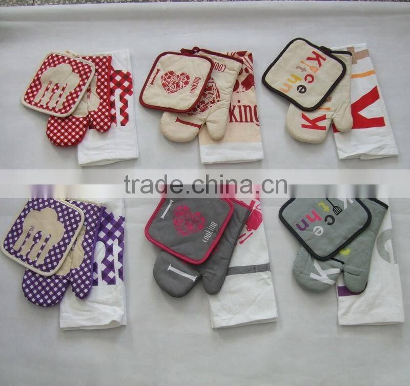 printed cotton pot holder glove towel apron kitchen textile set
