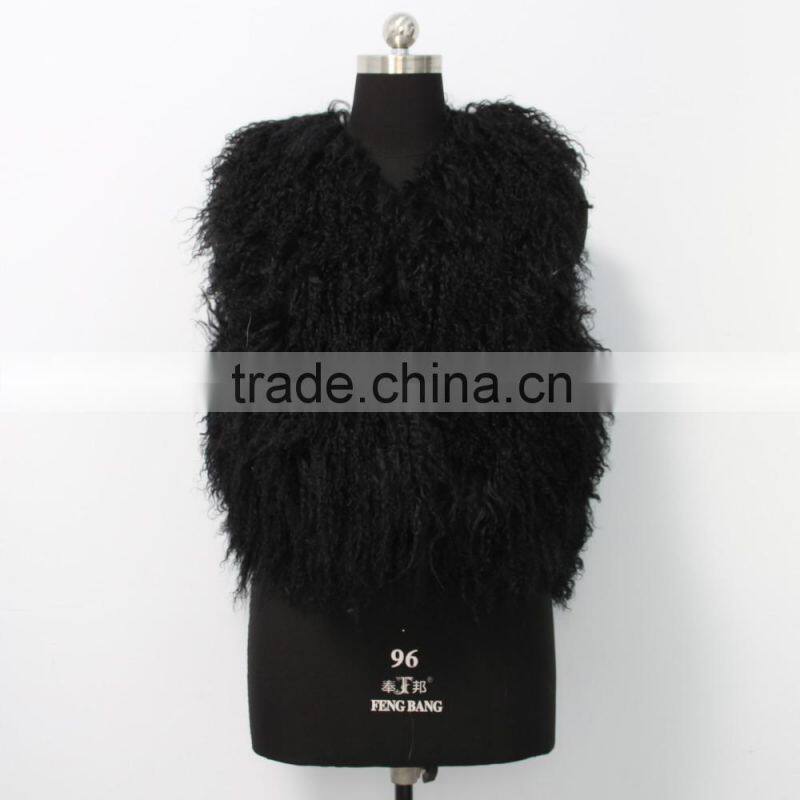 Fashion design Mongolian lamb fur coat genuine women popular Mongolian lamb fur vest