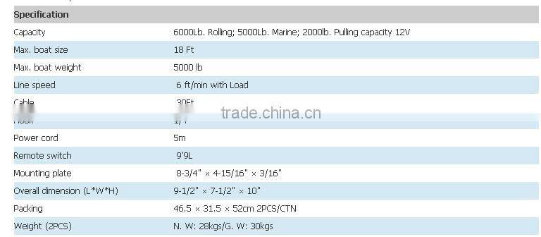 12V DC Motor electric winch for boat 2000ib