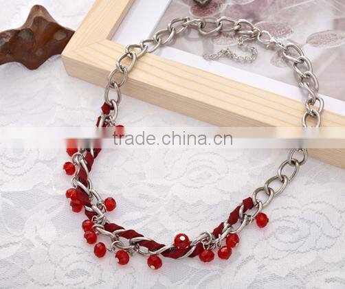 Exclusive design national Hand-woven red roped beaded curved needle diy crystal necklace choker necklace