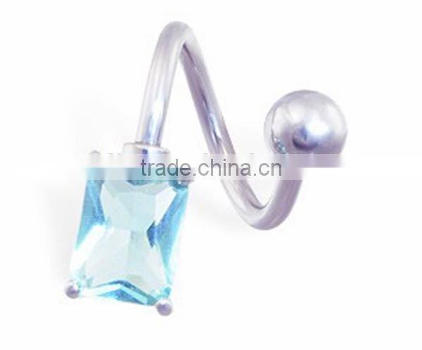 Twister barbell with light blue stone