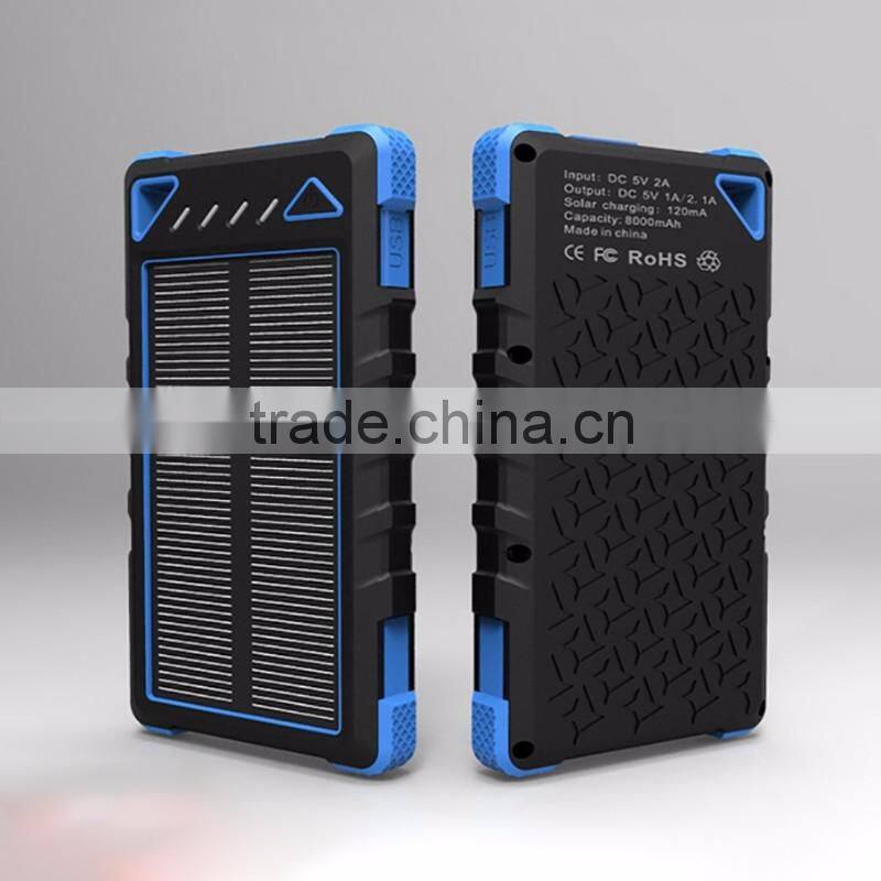 Wholesale waterproof rohs solar charger with led light powerbank 8000mah