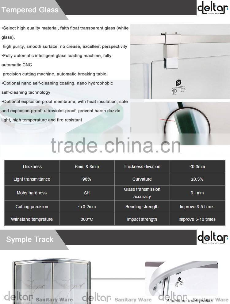 stainless steel roller CHEAP PRICE fan-shaped shower room with acrylic tray tempered glass shower enclosure