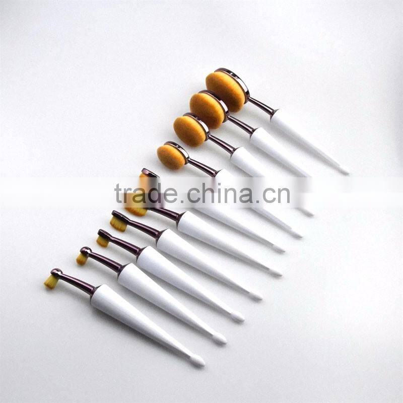 10pcs Pro Makeup Brushes Set Oval Tooth Brush Shape Cream Power Cosmetic Puff Power Make Up Toothbrush Beauty Tools Gold Silver