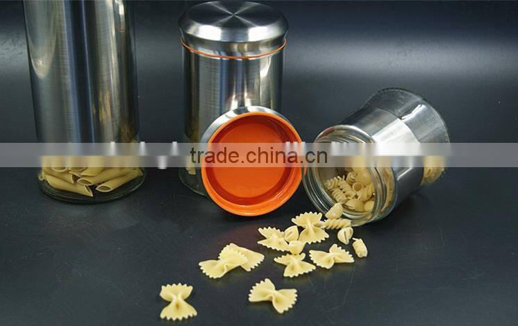 Set of 4 Glass Storage jar food container bottle with stainless steel coat