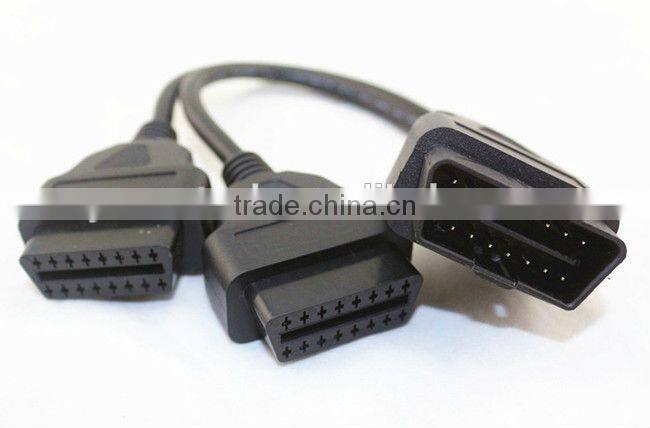 OBD2 splitter Y Cable, J1962M to 2 J1962F, 1 male to 2 female, 1ft