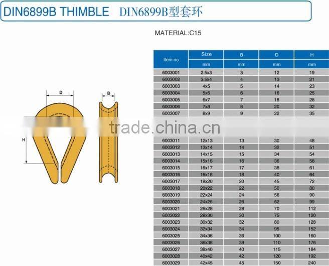 DIN6899B Electrical galvanized Wire Rope round custom Thimble clevis price