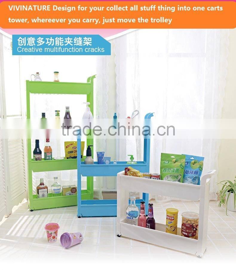 Gap Storage Slim Slide Out Storage Tower Rack Shelf with Wheels 3 to 5 Tier