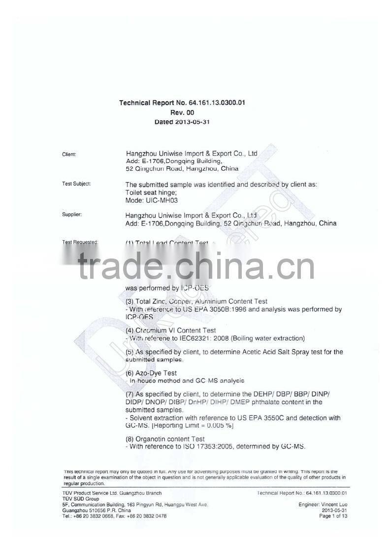 UIC-WKH01 soft-close stainless steel hinge for toilet seat