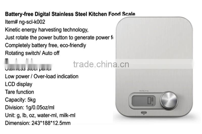 Kinetic Energy Battery-free Digital Stainless Steel Kitchen Scale