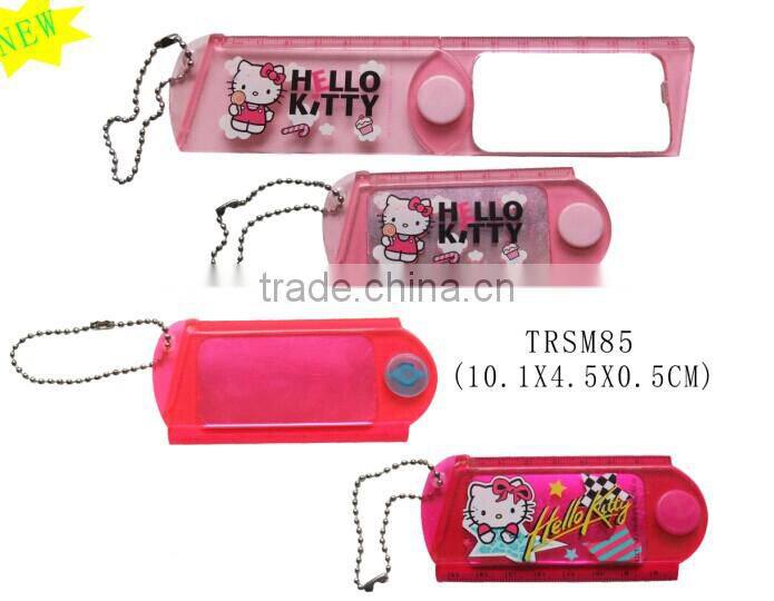 Promotional plastic custom logo folding mirror with 6 inch ruler