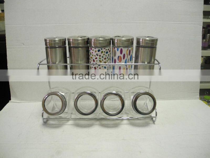 wholesale transparent double-decker glass jar set with rack