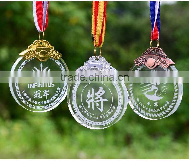 Jingyage Carved novelty crystal gold medals clear crystal medal