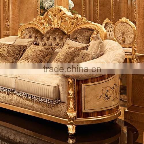 Luxury Fancy customized European Louis XV Magnificent Exquisit Wood Carved golden living room furniture Sofa chair Set
