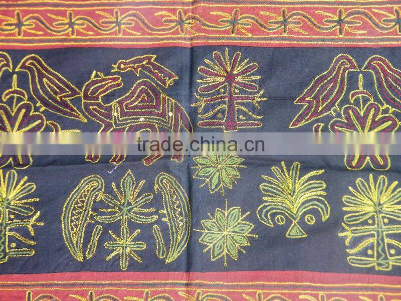 Traditionally Designed Hand Embroidery Work Indian Cotton Wall Hanging Mix Design Tapestry