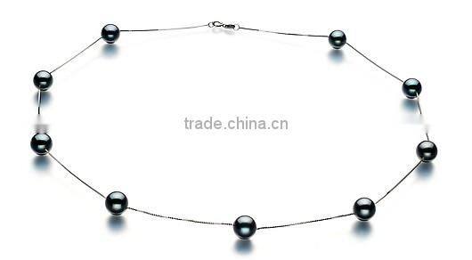 17.5" AAA 7-8mm black round Japanese Akoya pearl necklace