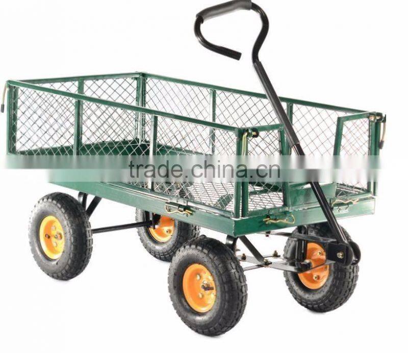 Garden Cart Steel Mesh Body Hinged Drop Sides LARGE Truck Wheel Barrow Trolley