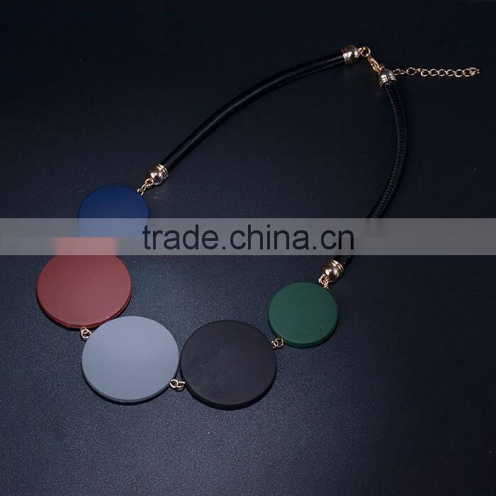 Korean colorful rubber round disc linked pendant necklace popular geometric choker necklace women leather necklace