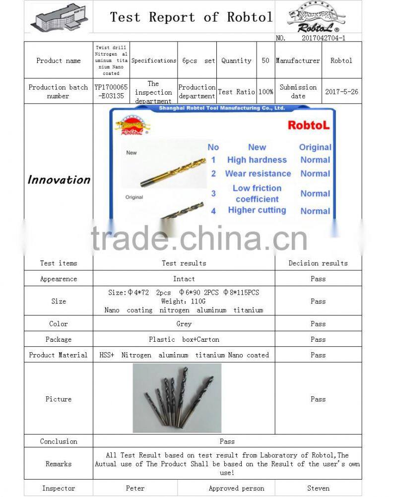 6pcs nano nitrogen aluminum titanium coating straight shank Hss Twist Drill Bits Cobalt Fully Ground Bright Finish drilling