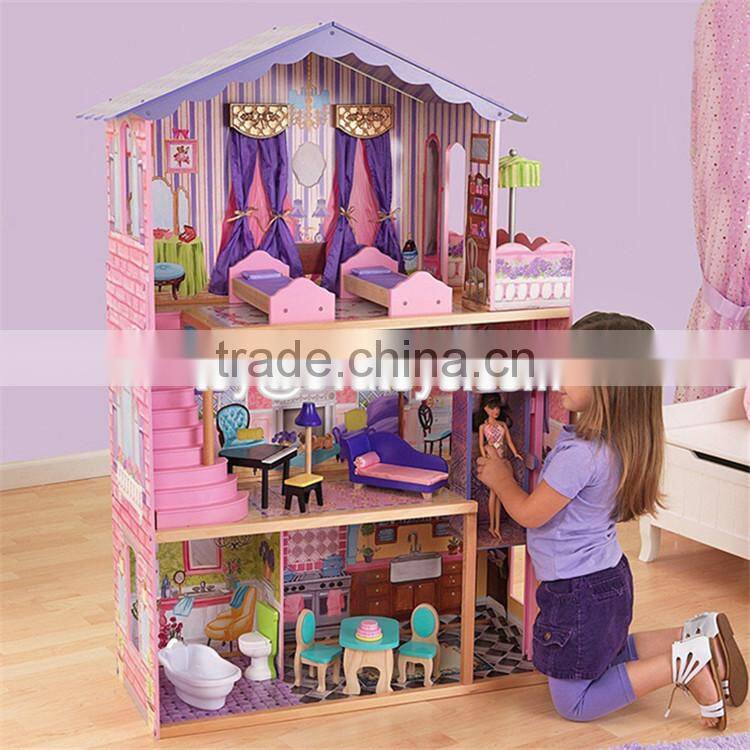 New design 16 pieces of furniture elegant dollhouse suite wooden 18 inch doll house for children W06A232