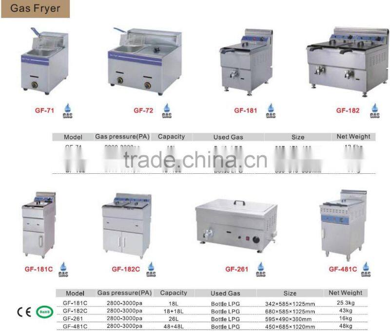 Commercial Kitchen 1 Tank Stainless Steel Gas Deep Fryer