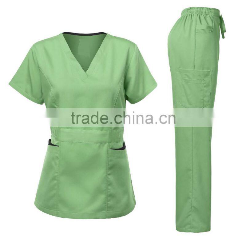 2016 Designer Medical Scrubs Medical Scrubs Uniform Women's Scrubs Medical Set Stretch With Ultra Soft Contrast pocket