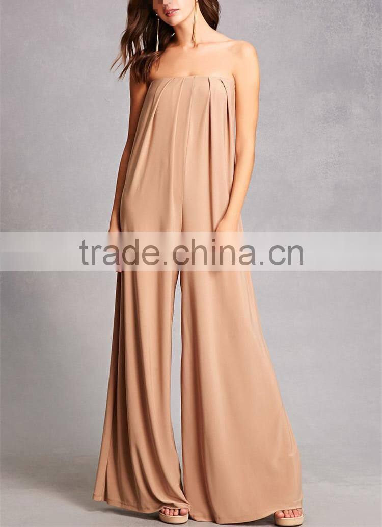Top Quality Modern Design palazzo leg cut straight neckline Strapless Wide-Leg Jumpsuit