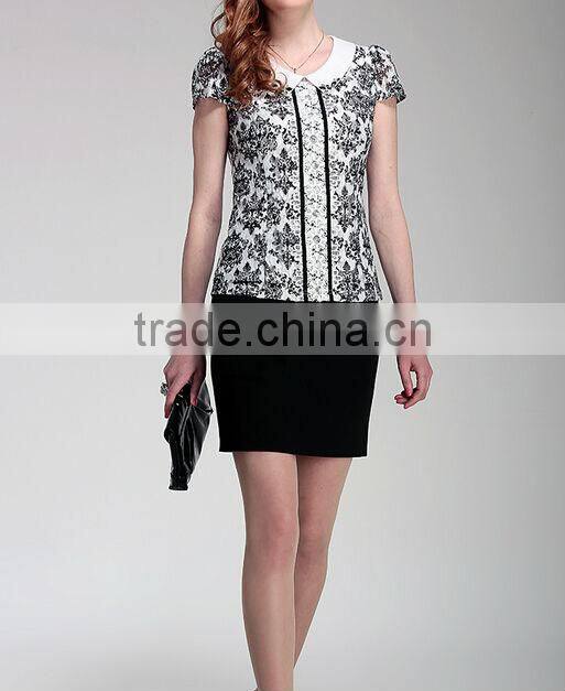 IWATOO Doll collar lace printed chiffon female T-shirt