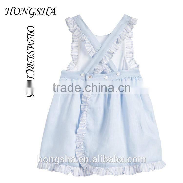 Tee Girls Pale Blue Linen Pinafore Dress with Knickers Baby Girl Party Dress Children Frocks Designs HSD7840