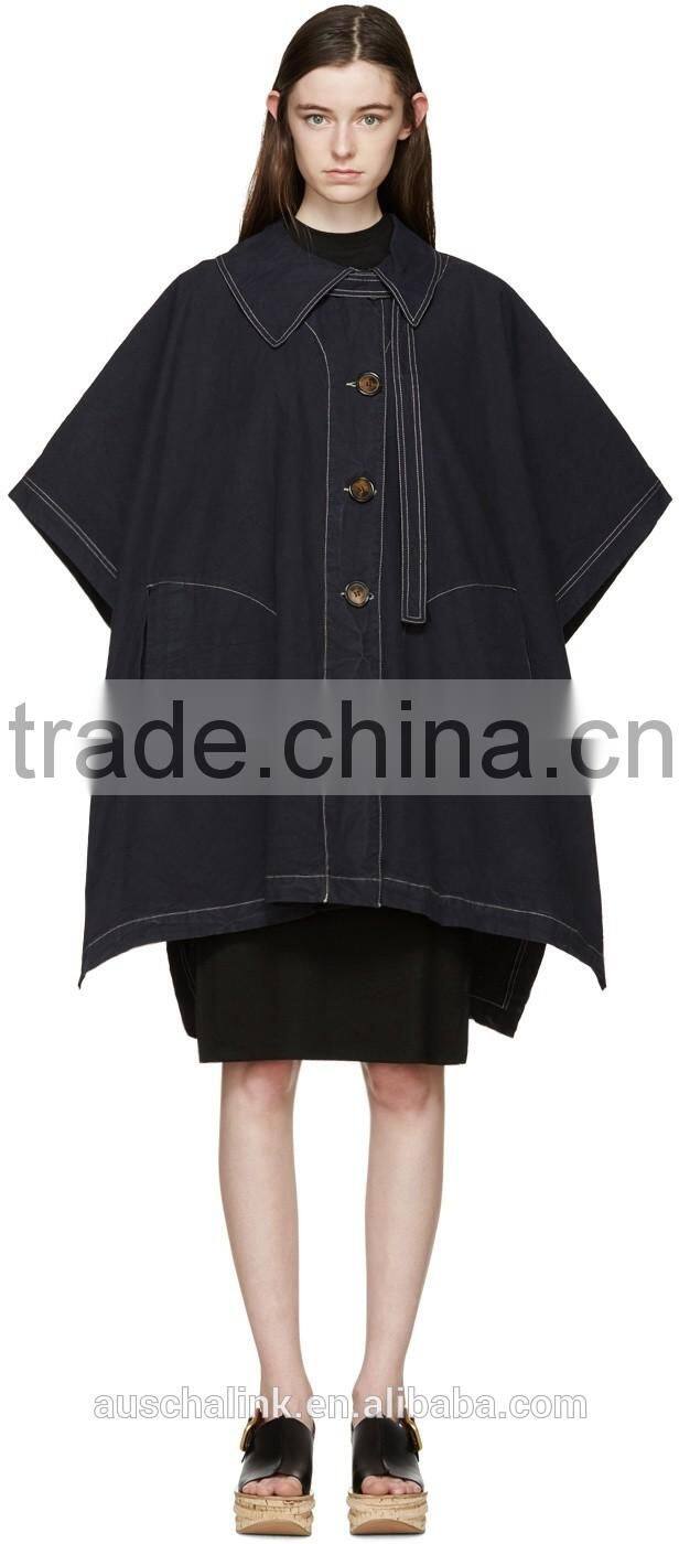 newest winter women dark navy oversized cape coat made in china