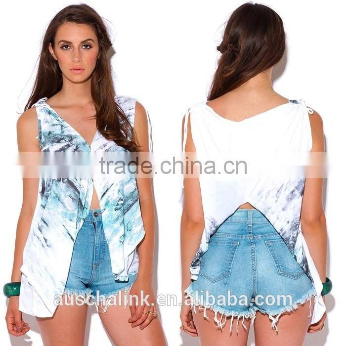 wholesale sublimation graphic print V neck tank top