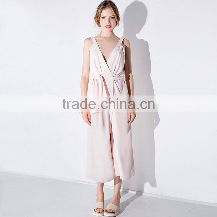 HAODUOYI Women Sexy Deep V Jumpsuits Wide Leg Playsuits Sleeveless Rompers